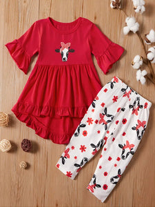 Infant/Toddler Girl's Cow Hi-Lo 2PC Tunic Set (2 Colors)