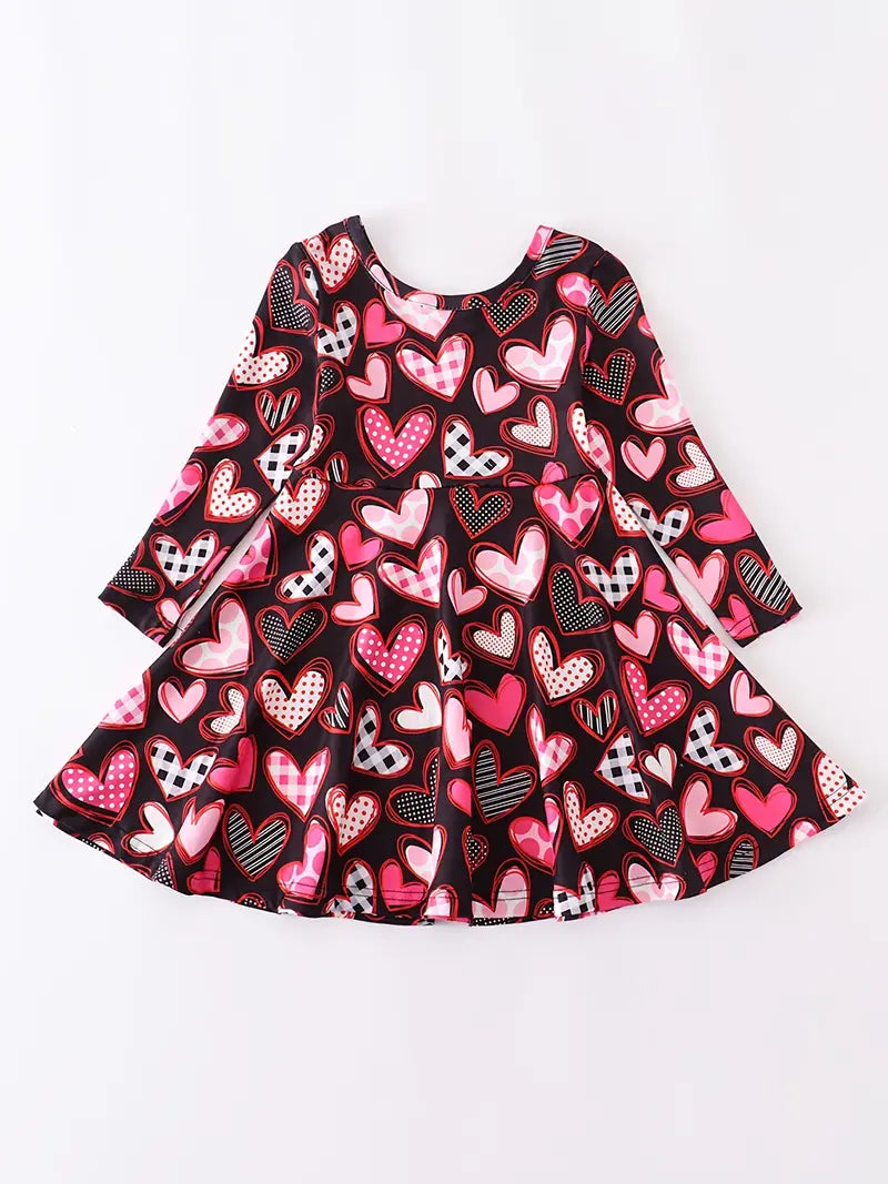 Girl's Long-sleeved Heart Twirl Dress