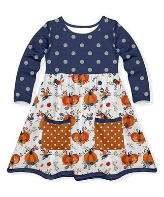 Girl's Pumpkins, Pockets & Polka Dots Twirl Dress