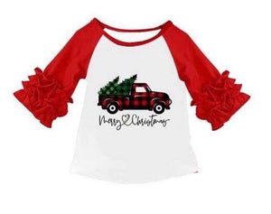 Girl's Merry Christmas Vintage Truck Raglan