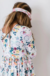 Girl's Bikes & Bouquets 3/4 Sleeve Pocket Twirl Dress