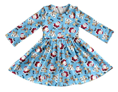 Girl's Santa & Friends Christmas Twirl Dress