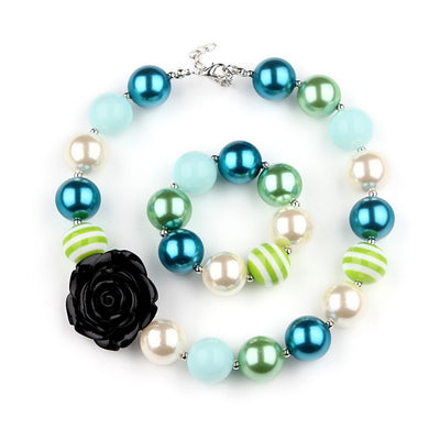 Girl's Teal & Green Chunky Bubble Gum Necklace Set