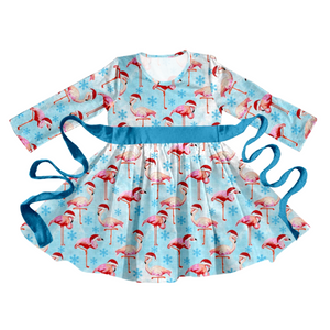 Girl's Christmas Flamingo Twirl Dress