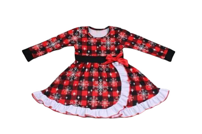 Girl's Buffalo Plaid Christmas Twirl Dress