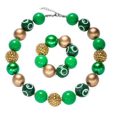 Girl's Green & Gold Chunky Bubble Gum Necklace Set