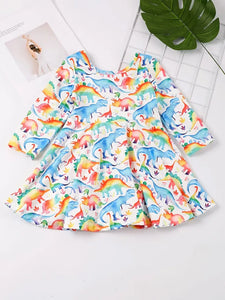 Girl's Long Sleeve Dinosaur Twirl Dress (2 Colors)