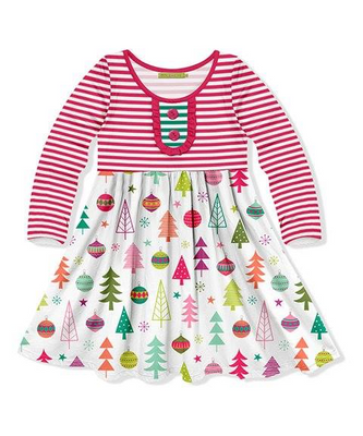Girls Multicolor Christmas Ornament Twirl Dress