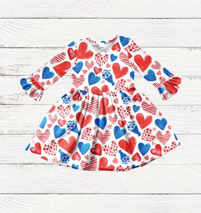 Girl's Red, White & Blue Heart Twirl Dress