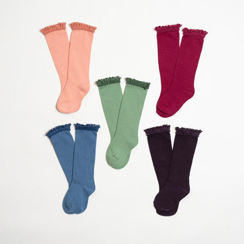 Girl's Lace Top Knee High Socks (6 New Winter Colors)