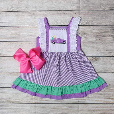 Girl's  Purple Hauling Easter Eggs Twirl Dress