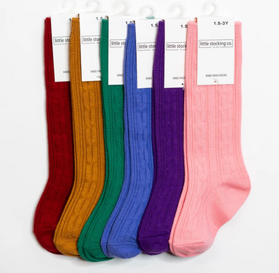 Girl's  Cable Knit Knee High Socks (6 New Winter Colors)