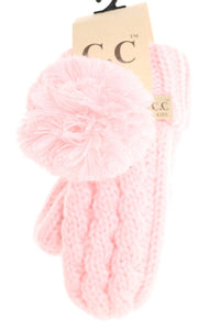 Kids CC Solid Pom Fuzzy Lined Mittens