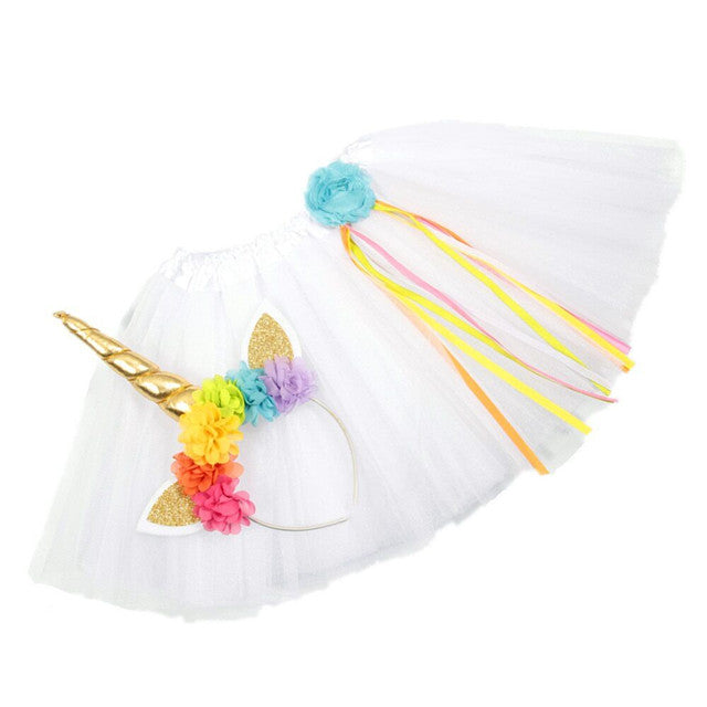 Girls Unicorn Headband/Tutu set (White)