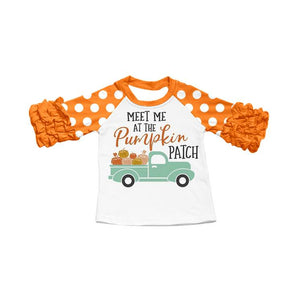 Girl's Ruffled "Meet Me at the Pumpkin Patch" Raglan - Orange